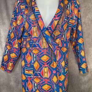 Southwestern‎ Bold Print Rhinestone Fringe Blazer Jacket Dress Sz Large